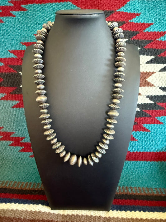 Handmade Navajo Pearl Fancy Fluted Saucer Necklace By Chris Tso 24" Long