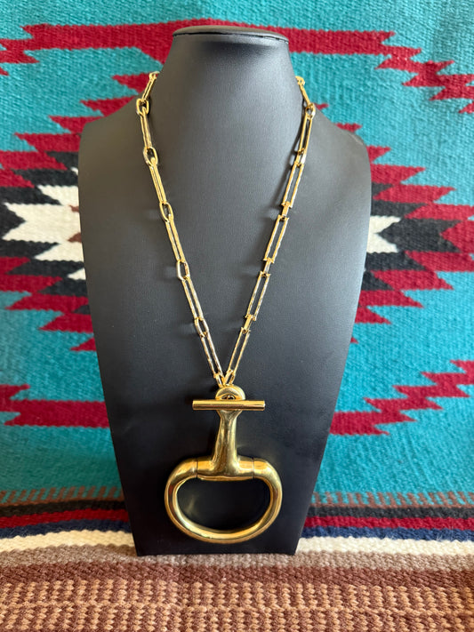 v2 Large Single Snaffle Gold Link Chain Necklace 18" Long
