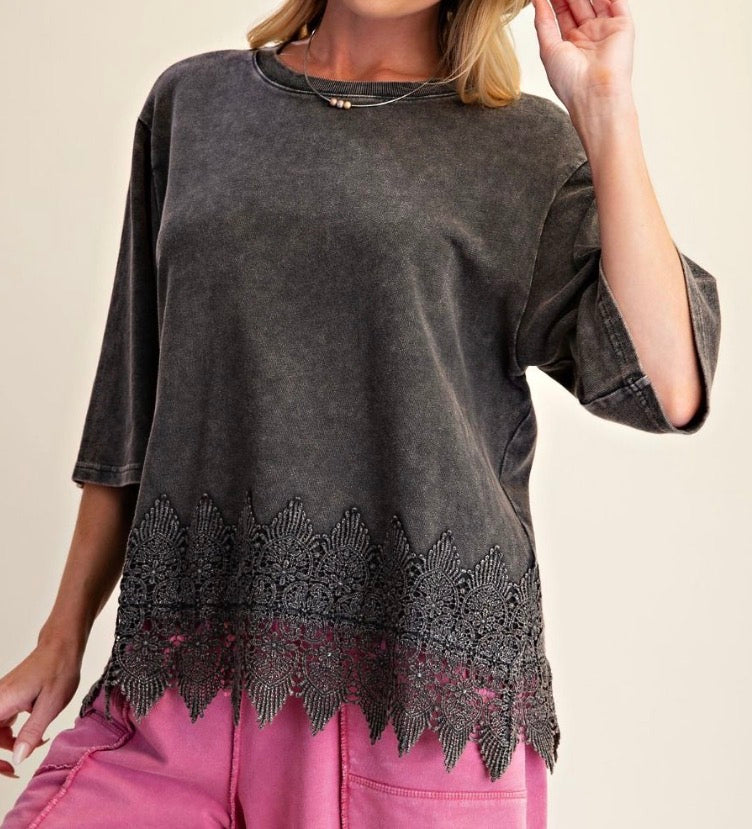 z   Mineral Washed Laced Lace Bottom Top
