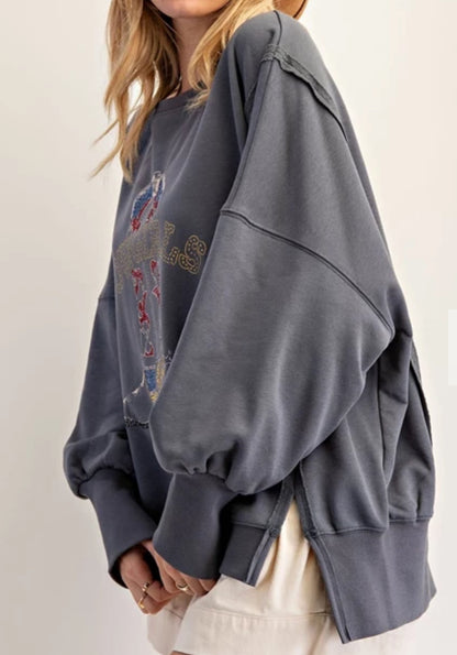 z   Cowgirl Boot Graphic Pullover Sweatshirt