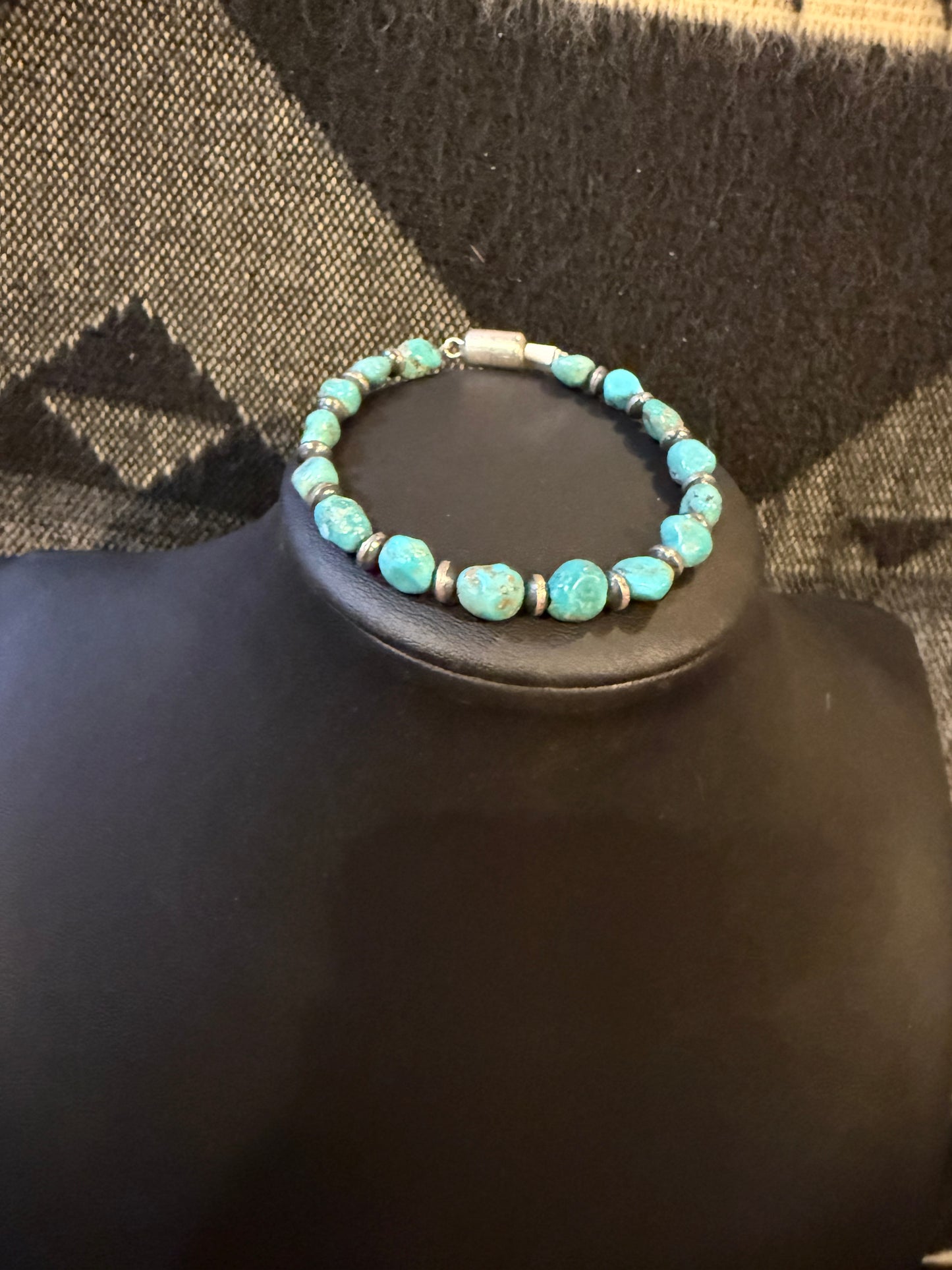 Red River Turquoise  and Sterling Silver Saucer Pearls Bracelet