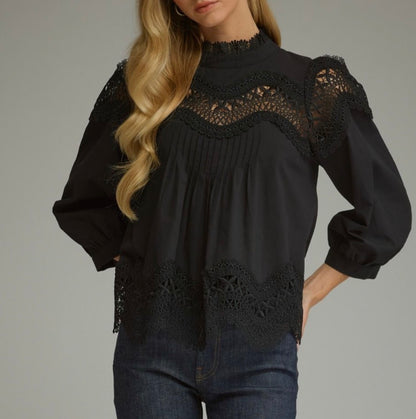z   Fancy Black Lace Trim  Top