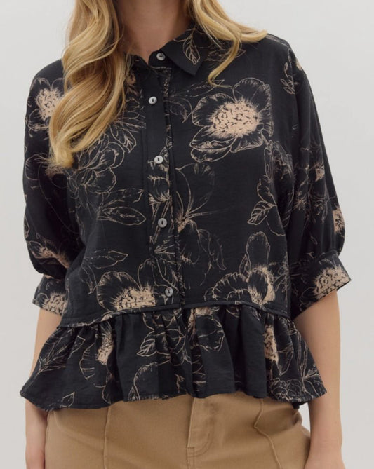 z   Floral Print Ruffle Top