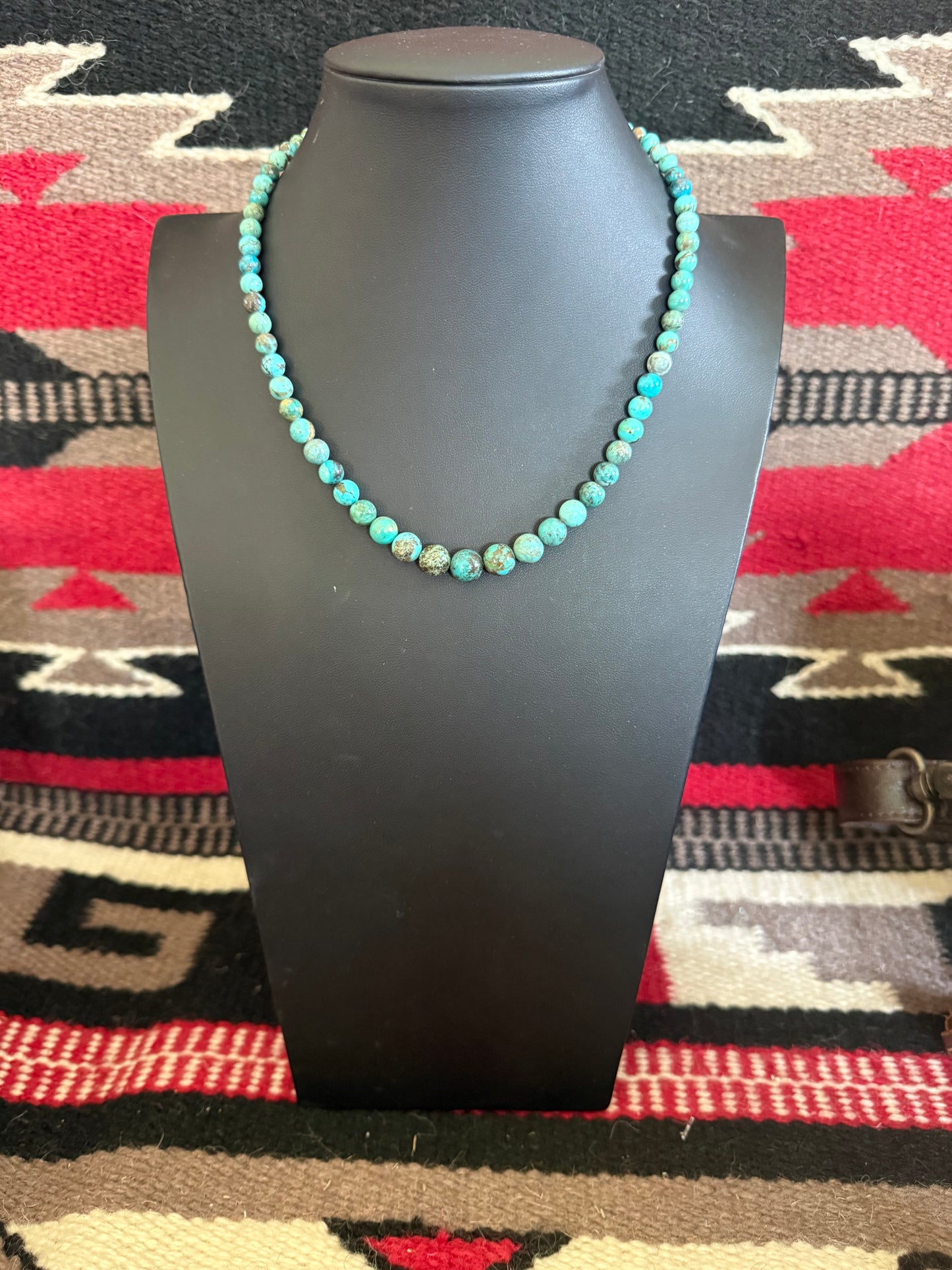 Graduated Turquoise Round Beads Necklace 18" Long