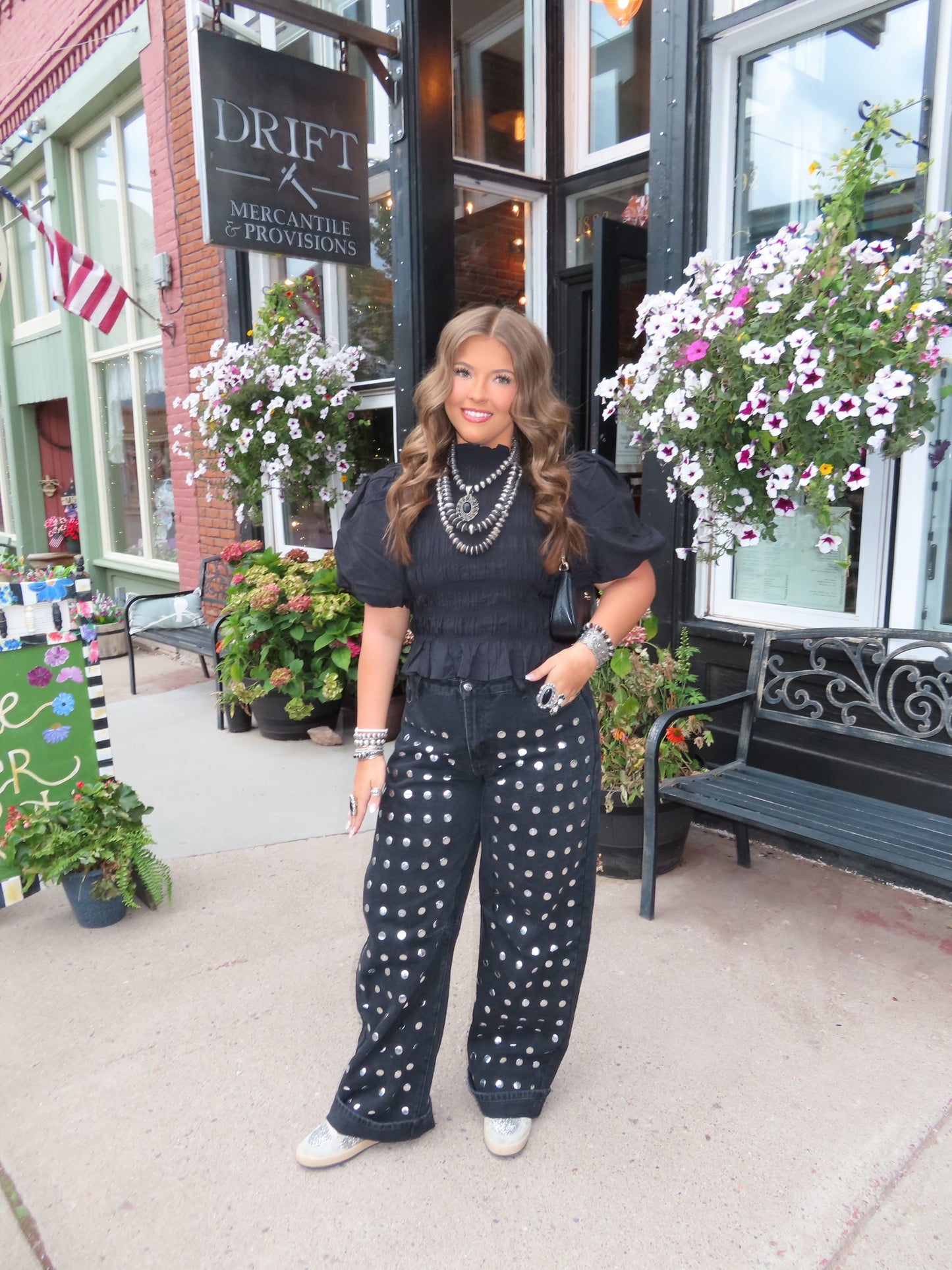z   Black Smocked Bodice Puffed Sleeve Top