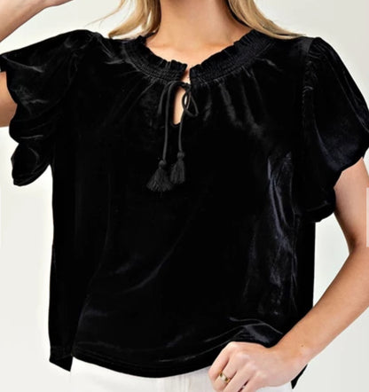 z   Velvet Drawstring Top