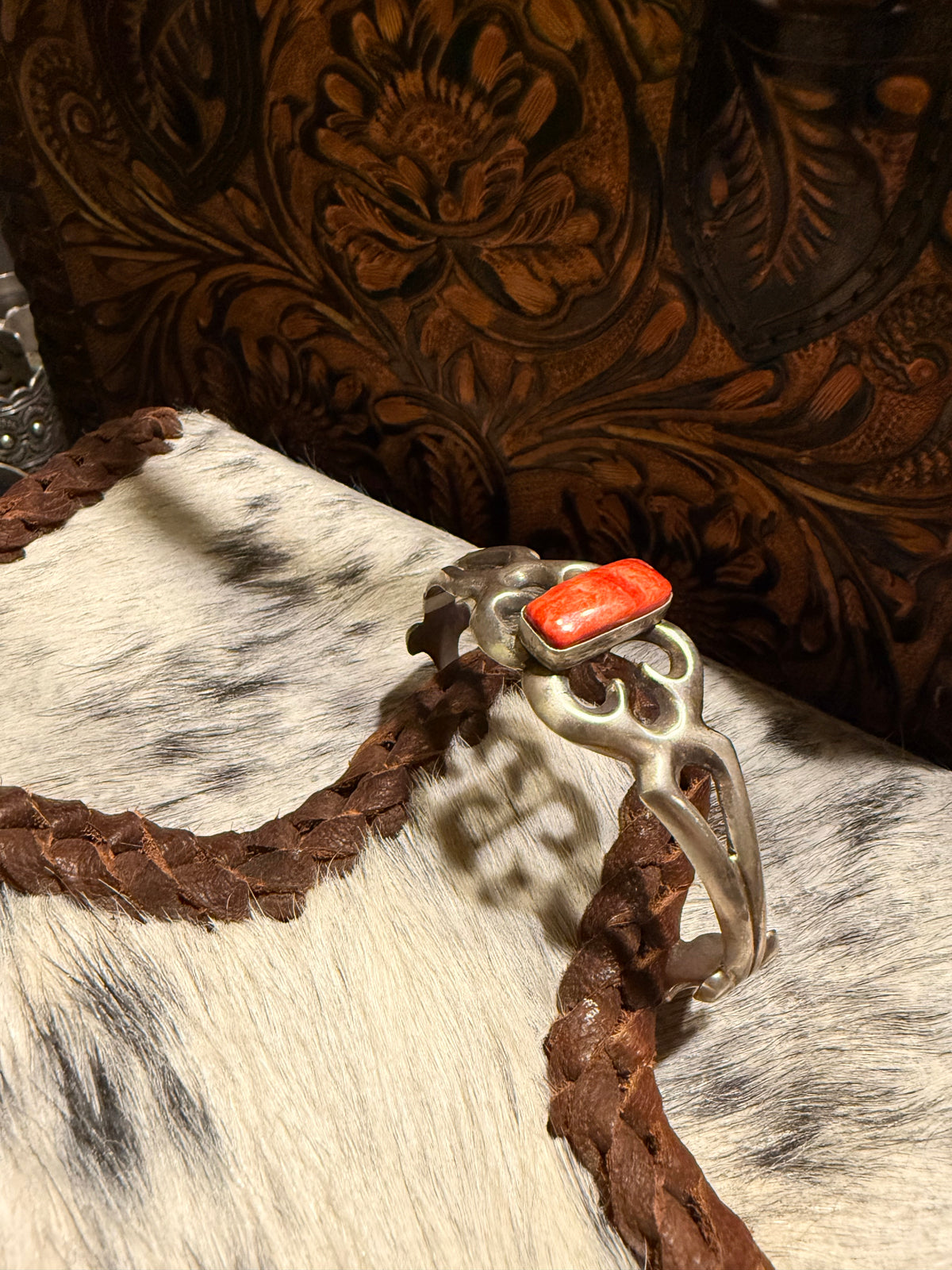 Sterling Silver and Spiny Oyster Sand Cast Cuff