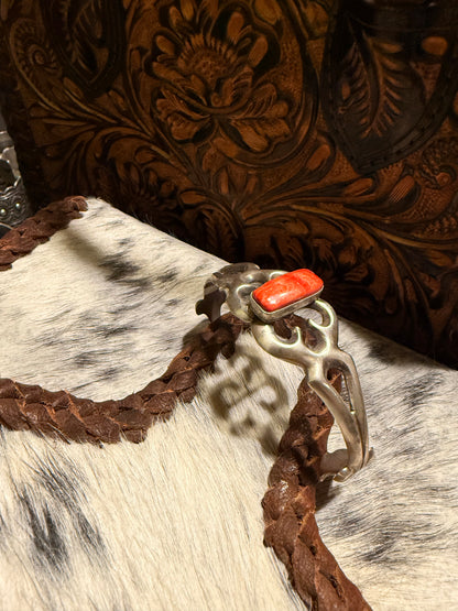Sterling Silver and Spiny Oyster Sand Cast Cuff