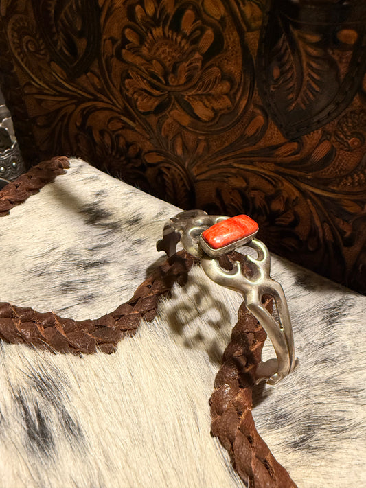 Sterling Silver and Spiny Oyster Sand Cast Cuff