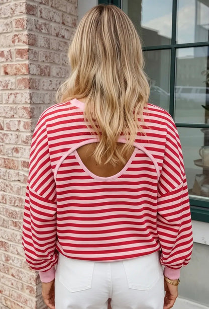 z   Striped Backless Cross Detail Top