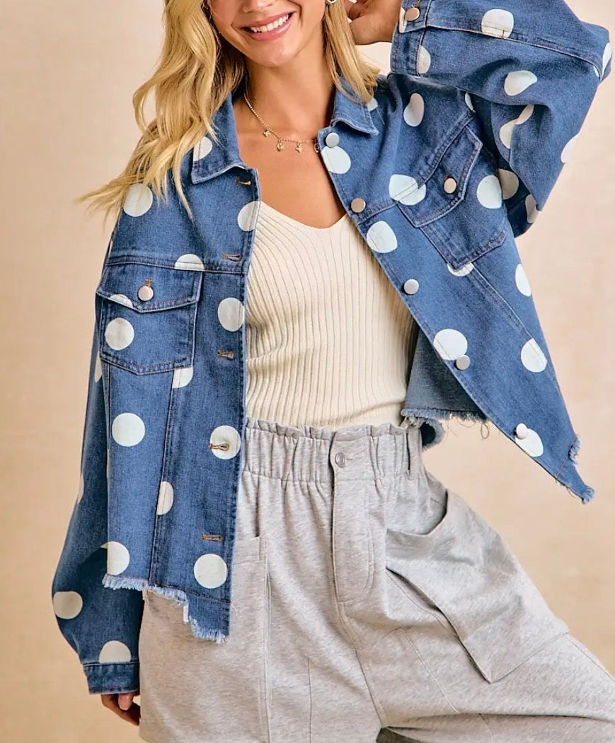 z   Polka Dot Denim Jacket