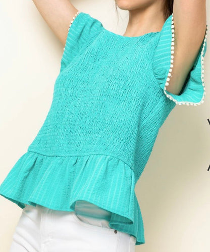 z   Smocked Flutter Sleeve Top