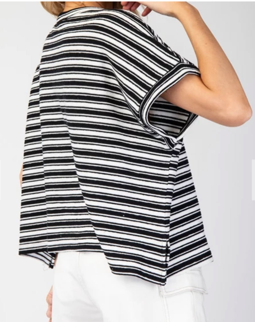 z   Black Striped Short Sleeve Top
