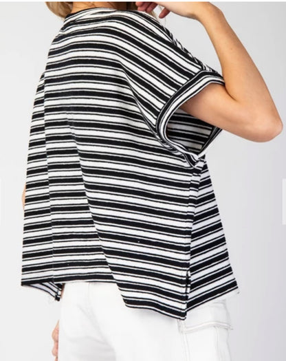 z   Black Striped Short Sleeve Top