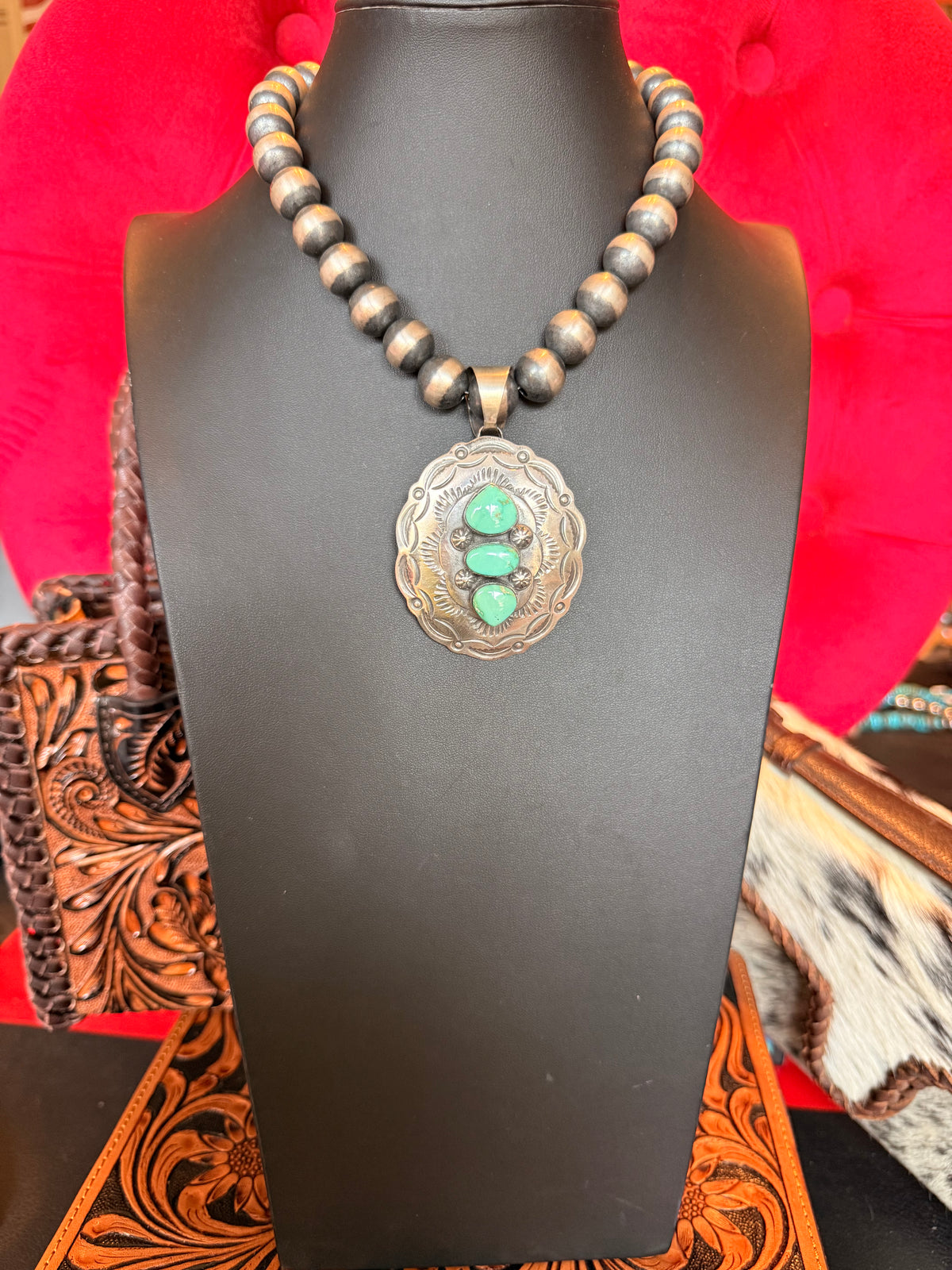 z   Oval Sterling Silver and Sonoran Turquoise Pendant By Chimney Butte