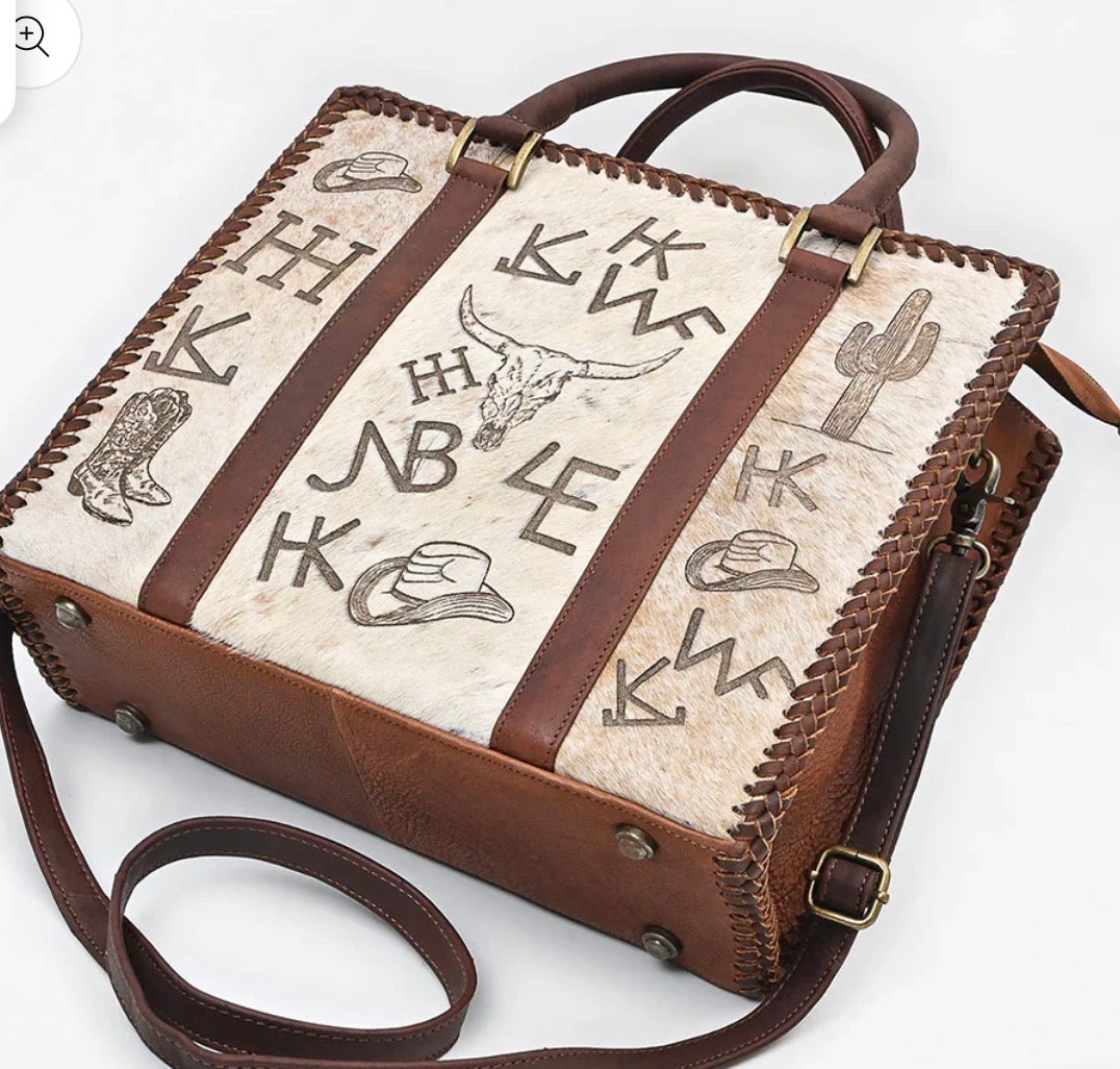 American Darling Full Grain Leather Purse With Hair On Branded