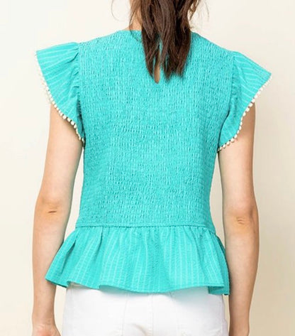 z   Smocked Flutter Sleeve Top