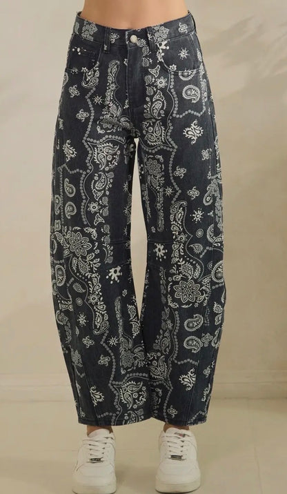 z   Paisley Printed Denim Pants