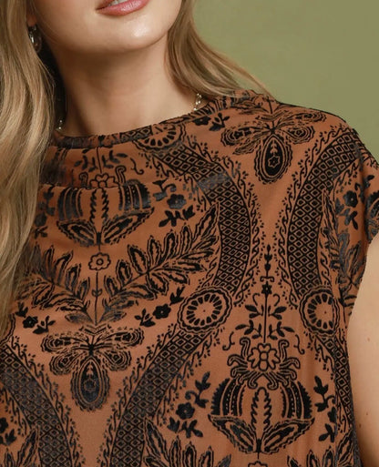 z   Velvet Boxy Short Sleeve Top Camel
