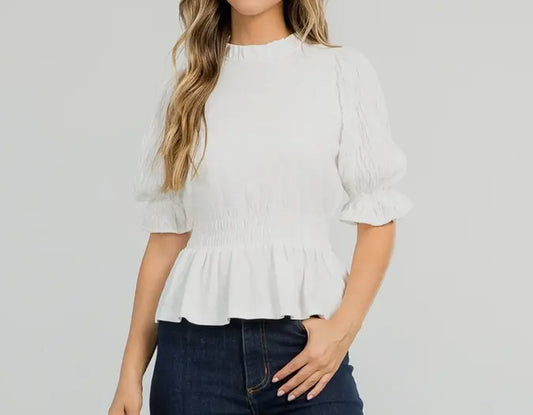 z   White Smocked Knit Top