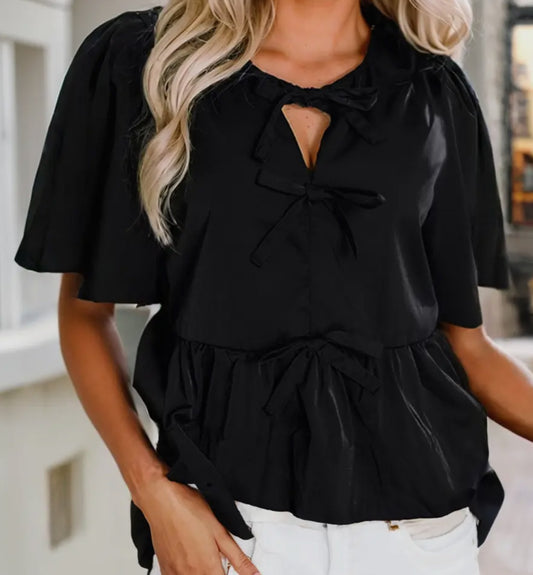 z   Peplum Puff Sleeve Blouse