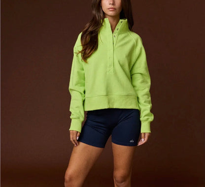 z   Lime Green Mock Neck Pullover