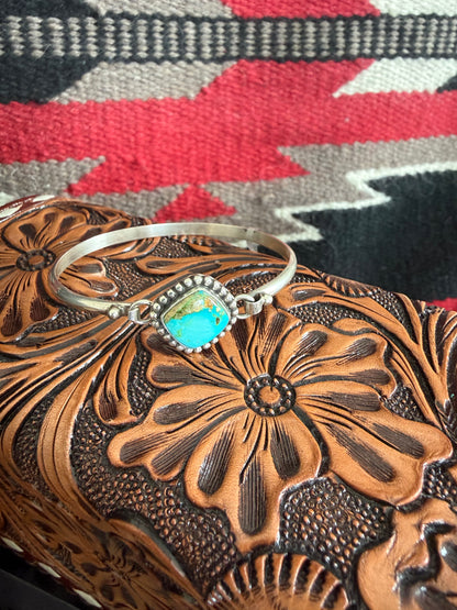 Sterling Silver Clasp Cuff Bracelet with Turquoise Stone