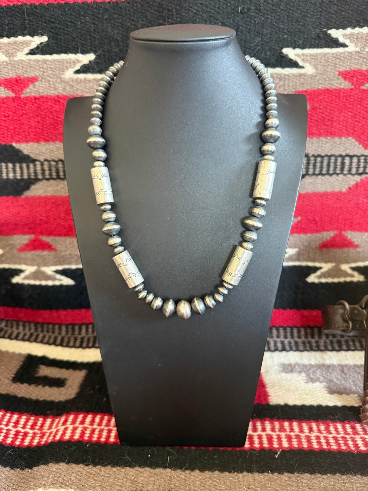 Handmade Sterling Silver Navajo Pearl Graduated Necklace 22" Long