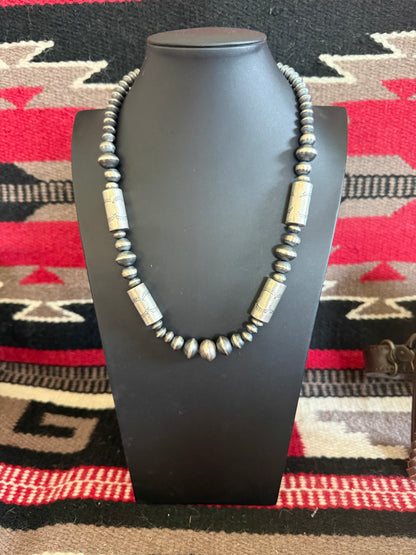 Handmade Sterling Silver Navajo Pearl Graduated Necklace 22" Long