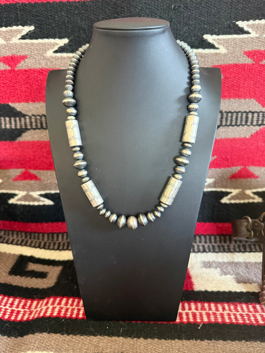 Handmade Sterling Silver Navajo Pearl Graduated Necklace 22" Long