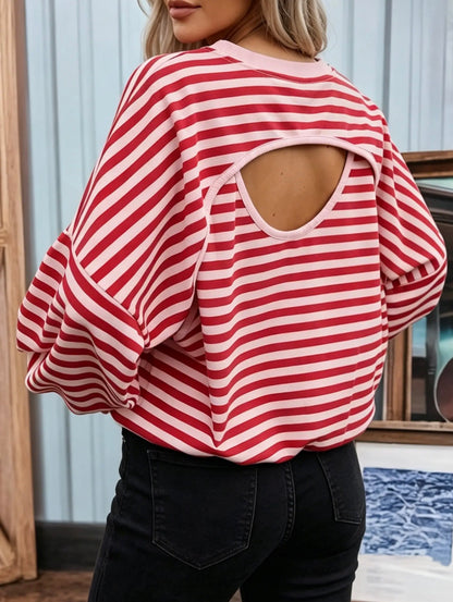 z   Striped Backless Cross Detail Top
