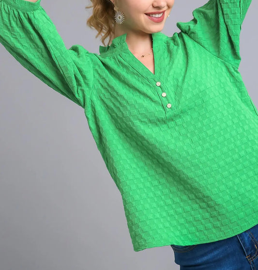 z   Textured Fabric V-Notched Top