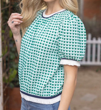 z   Striped Contrast Textured Gingham Knit Top