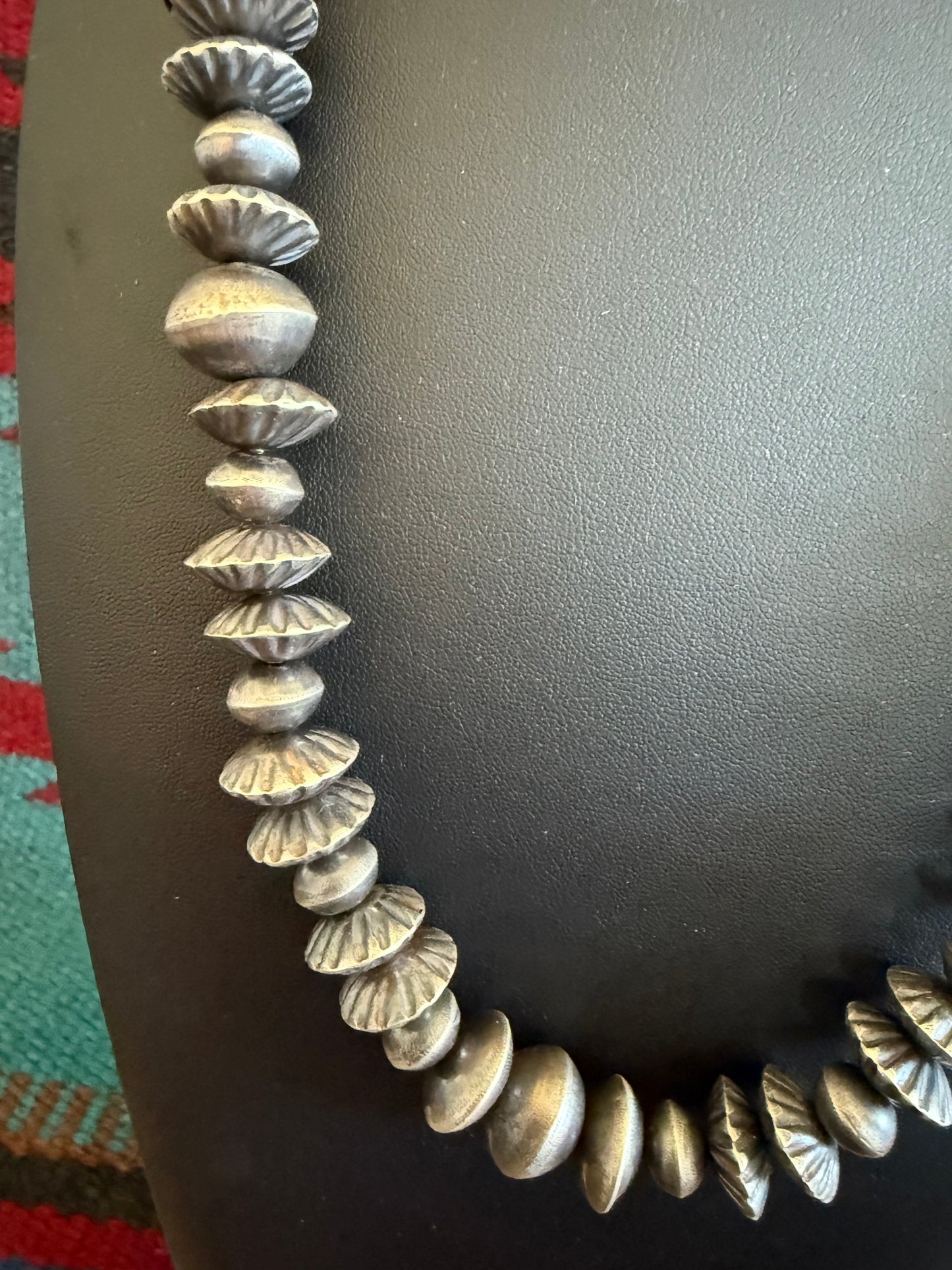 Handmade Navajo Pearl Fancy Fluted Saucer Necklace By Chris Tso 24" Long