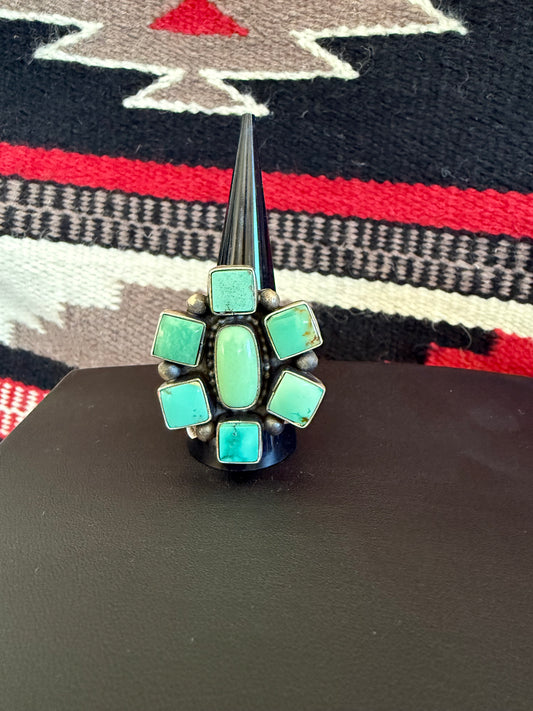 Handmade Sterling Silver SS Kingman Turquoise Cluster Ring Size 9