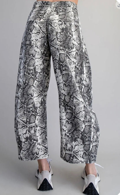 z   Black Python Barrel Jeans