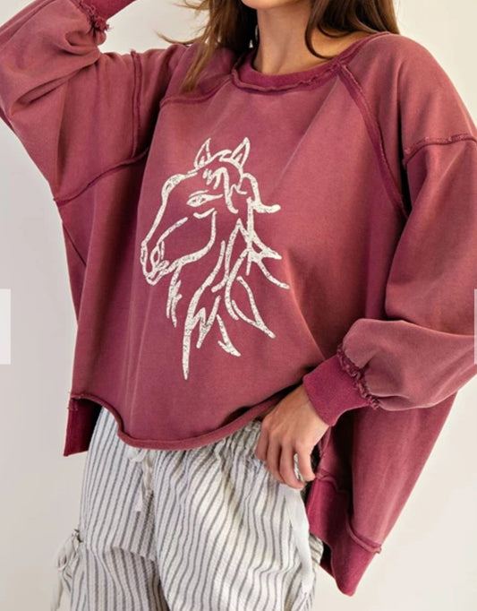 z   Horse Graphic Dropped Shoulder Sweatshirt
