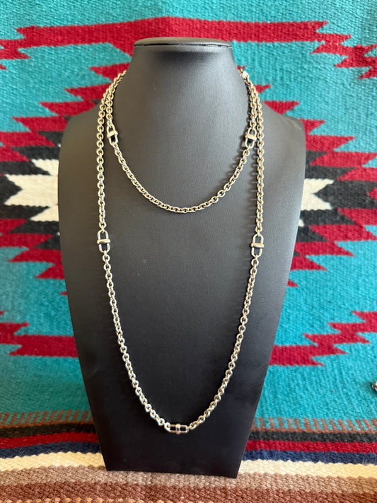 v2   V19  Silver Long Link Chain Necklace  38" Long