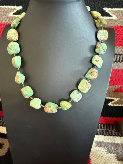 20" Brown Shell & Green Turquoise Nugget Necklace