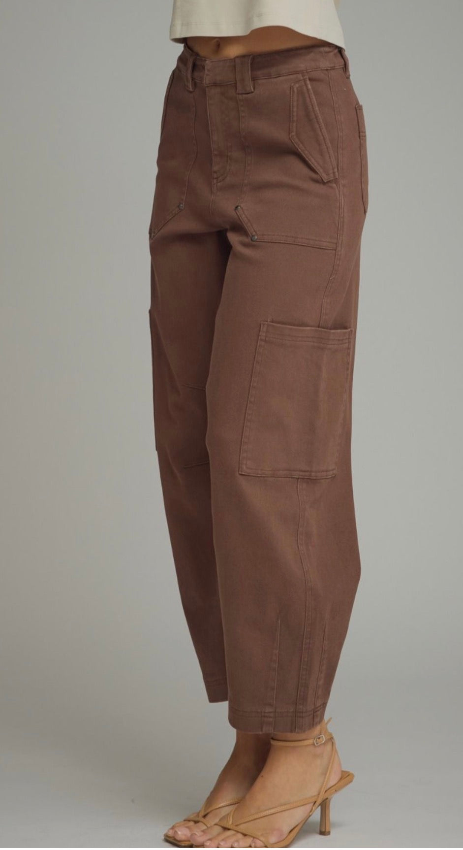 z   Brown Cargo Pocket Jeans with a slight Barrel