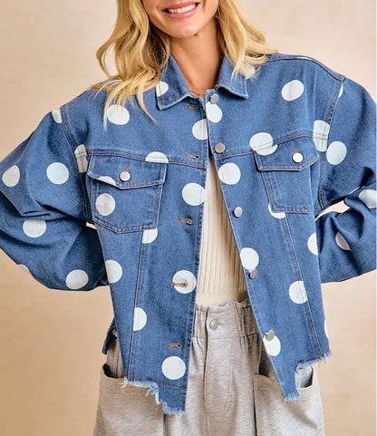 z   Polka Dot Denim Jacket