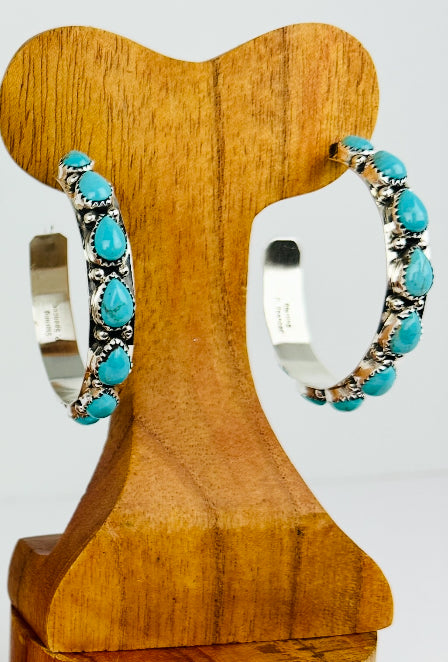 Kingman Turquoise Teardrop Hoops 1 5/8