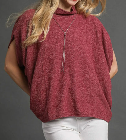 z   Textured Mock Neck Relaxed Top