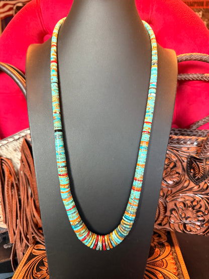 Multi Color Turquoise Wafer Necklace 30" Long