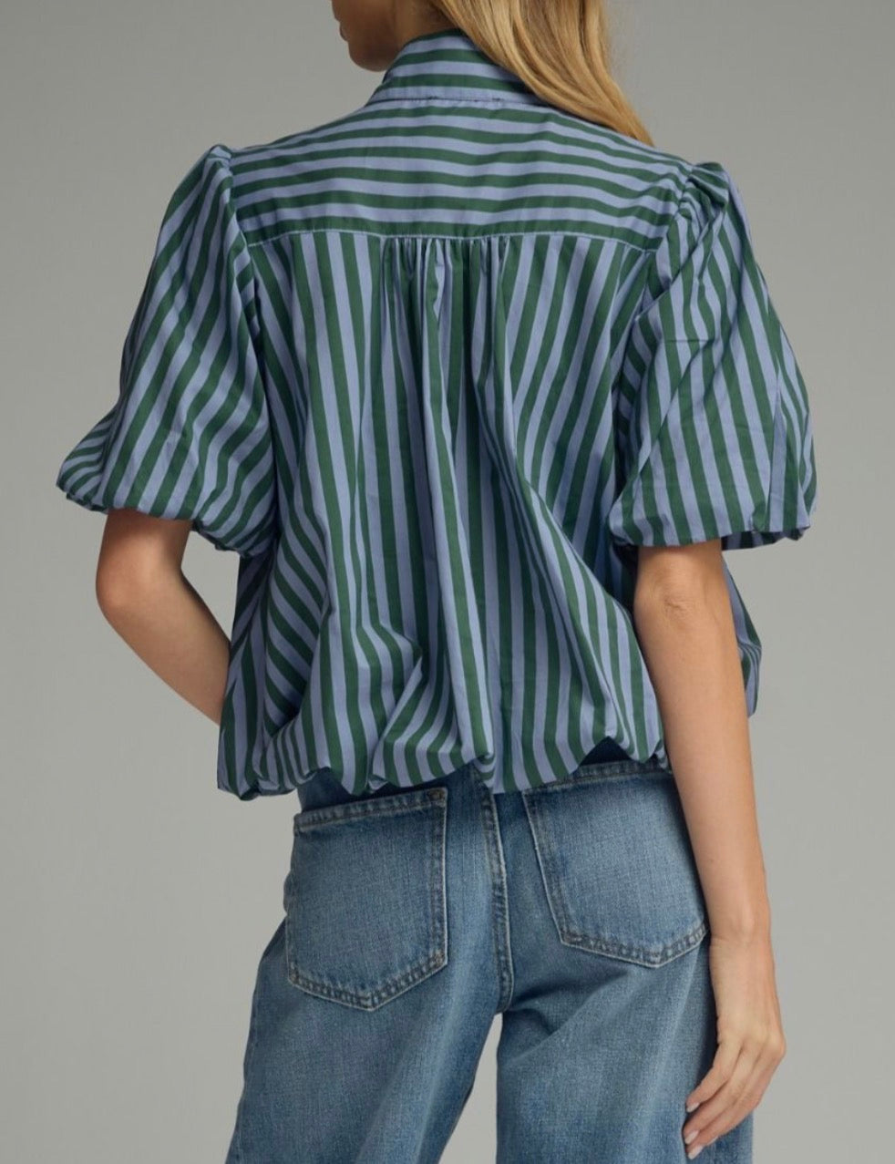 z   Hunter Green and Blue Striped bubble Top