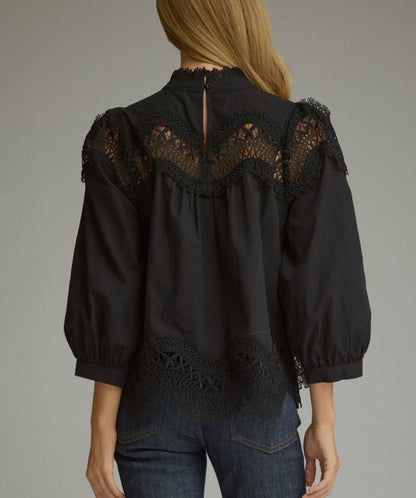 z   Fancy Black Lace Trim  Top