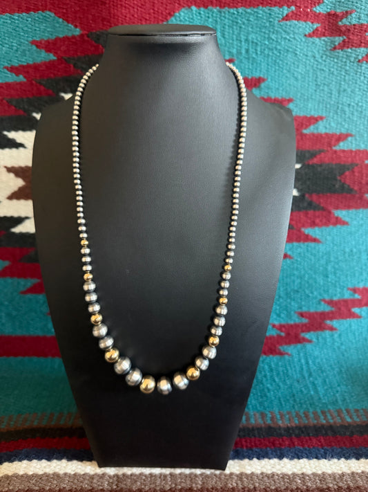 Style 5 Sterling Silver Navajo Pearl and Gold Necklace 24" Long 4-12mm