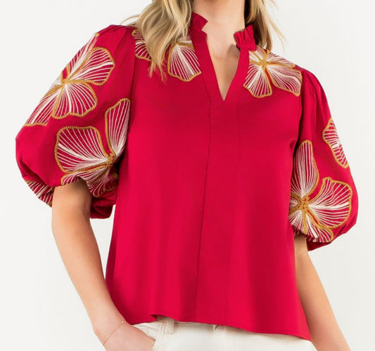 z   Puff Sleeve Embroidered Top