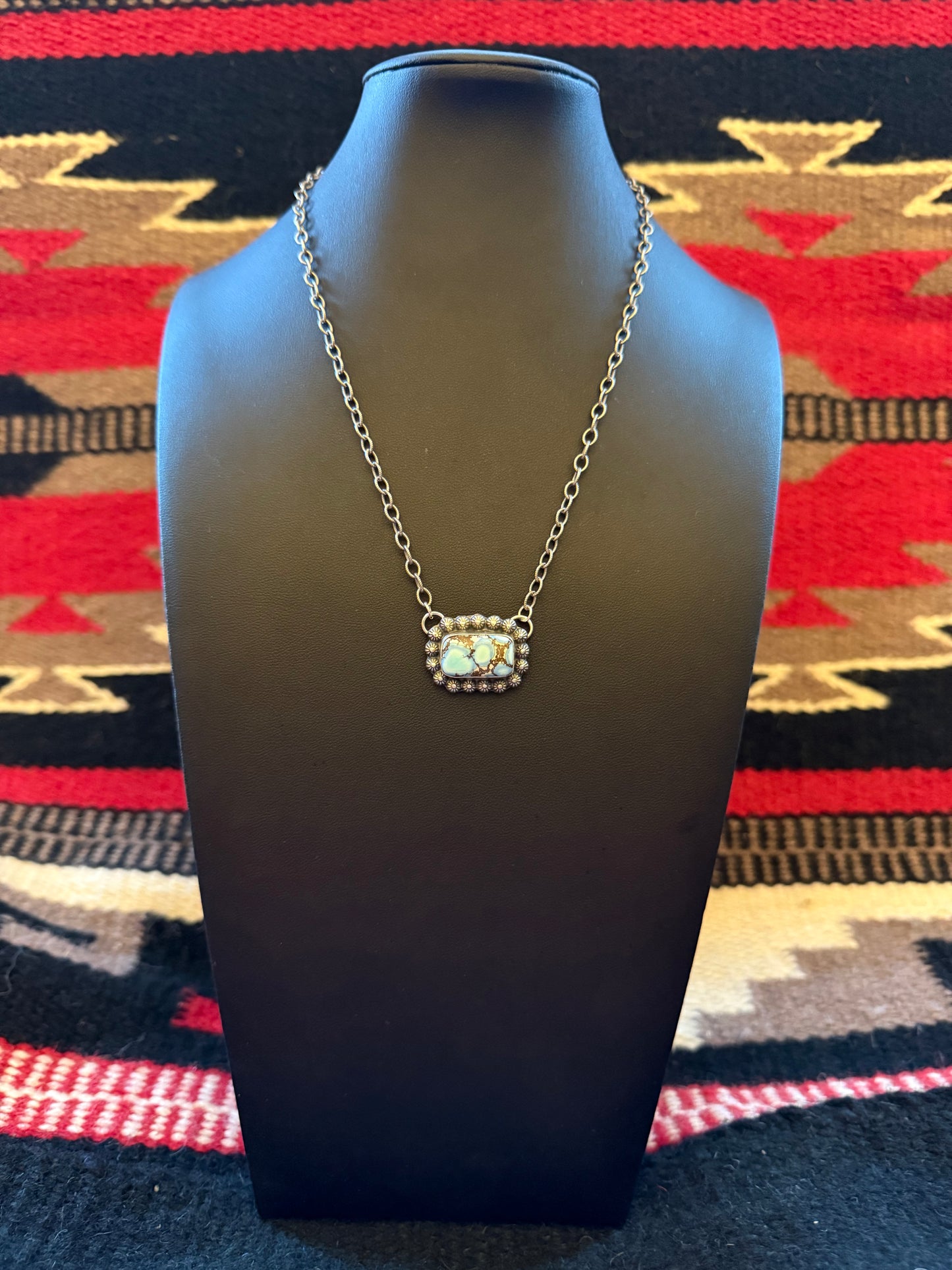 Sterling Silver Link Chain Necklace with a Rectangle Golden Hills Turquoise Pendant 20" Long