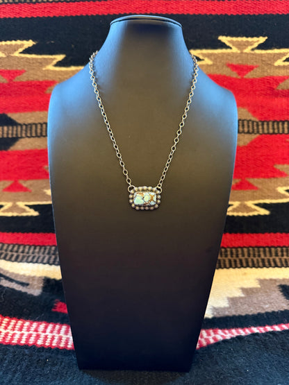 Sterling Silver Link Chain Necklace with a Rectangle Golden Hills Turquoise Pendant 20" Long